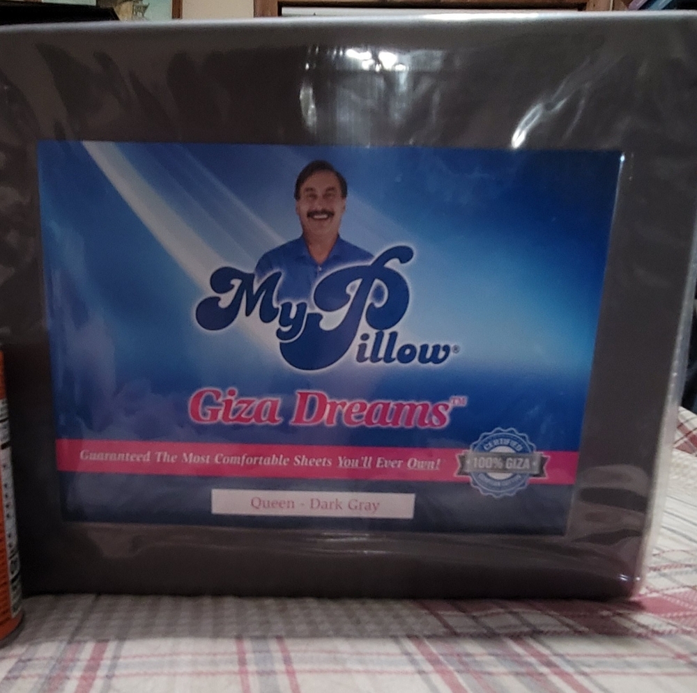 New "My pillow guy" QUEEN size, dark grey, Giza sheets.